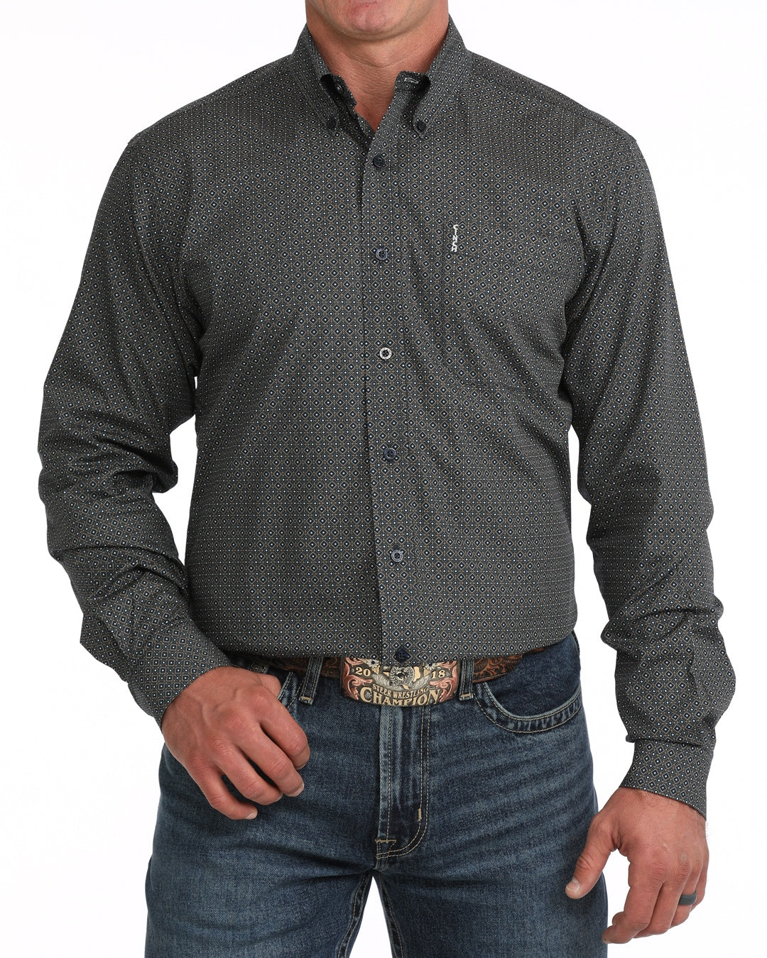 MENS MODERN FIT- GREY/BLUE PATTERN