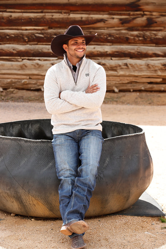 MENS 1/4 ZIP PULLOVER- STONE