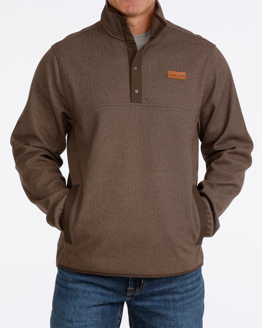 MENS 1/4 BUTTON FLEECE PULLOVER- BROWN