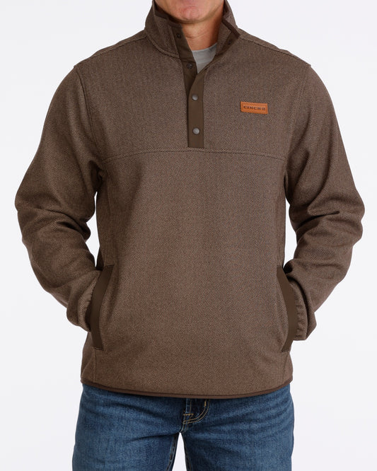 MENS 1/4 BUTTON FLEECE PULLOVER- BROWN