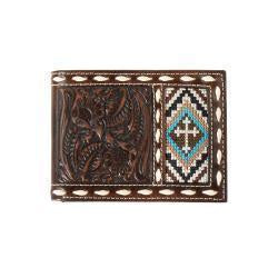 MENS HALF TOOLED, HALF BEADED  BIFOLD WALLET