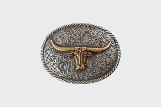GOLD ROPE EDGE LONGHORN BUCKLE