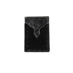 ROUGHOUT BLACK TRIFOLD WALLET