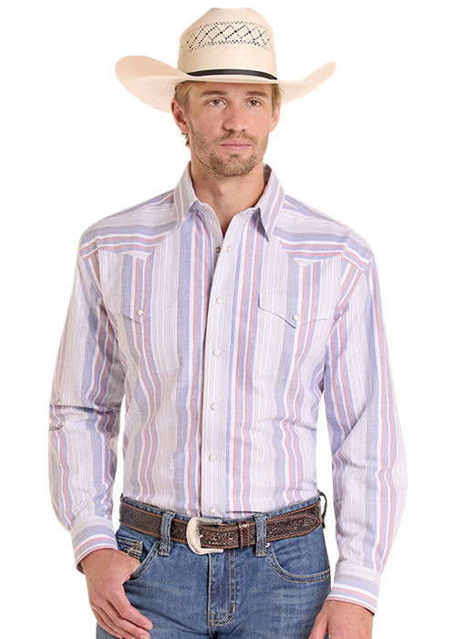 MENS STRETCH STRIPE SHIRT- PURPLE