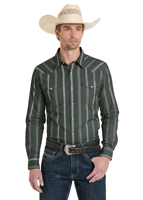 MENS BLACK STRIPED SNAP SHIRT