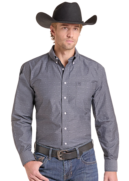 MENS TONAL DOBBY BUTTON- BLACK