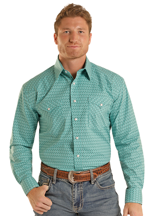 MENS STRETCH GEO PRINT- TEAL