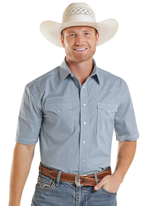 MENS SHORT SLEEVE GEO PRINT- BLUE