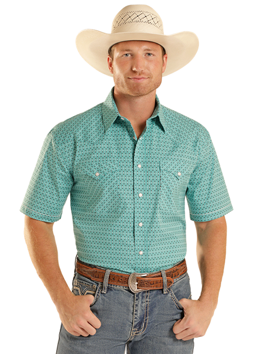 MENS SHORT SLEEVE GEO PRINT- TEAL