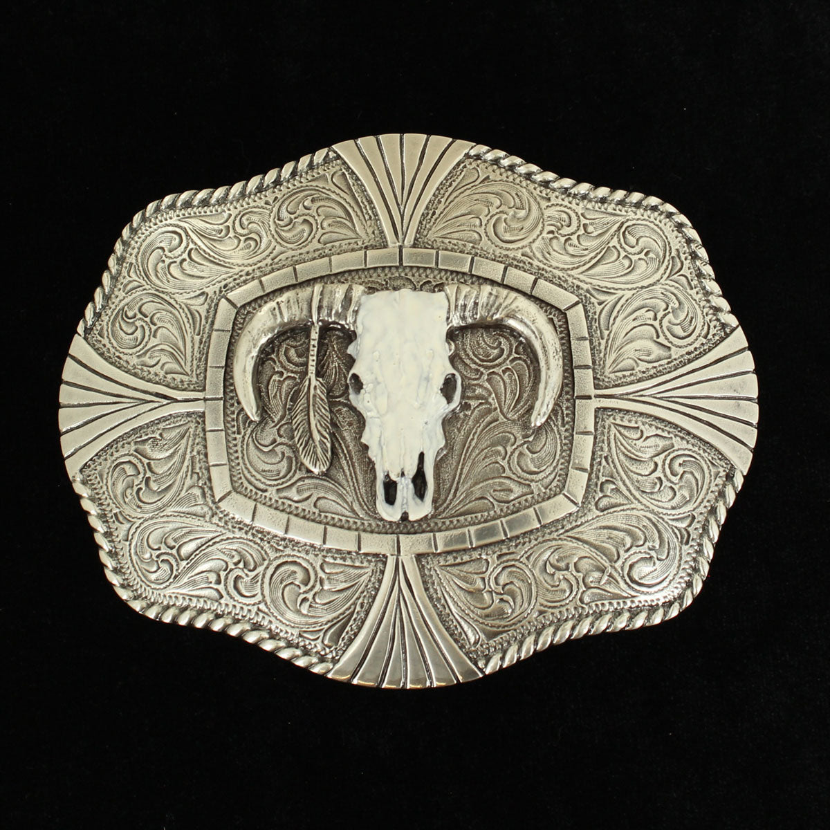 NOCONA RECTANGLE ROPE EDGE SKULL HEAD BUCKLE