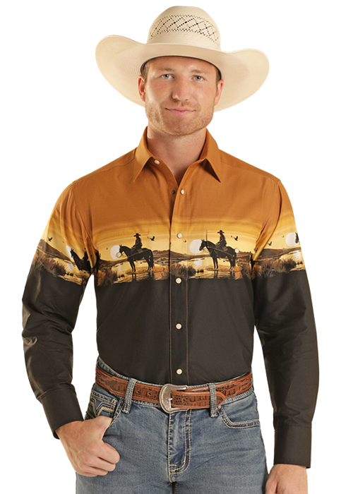 MENS WESTERN COWBOY BORDER SHIRT