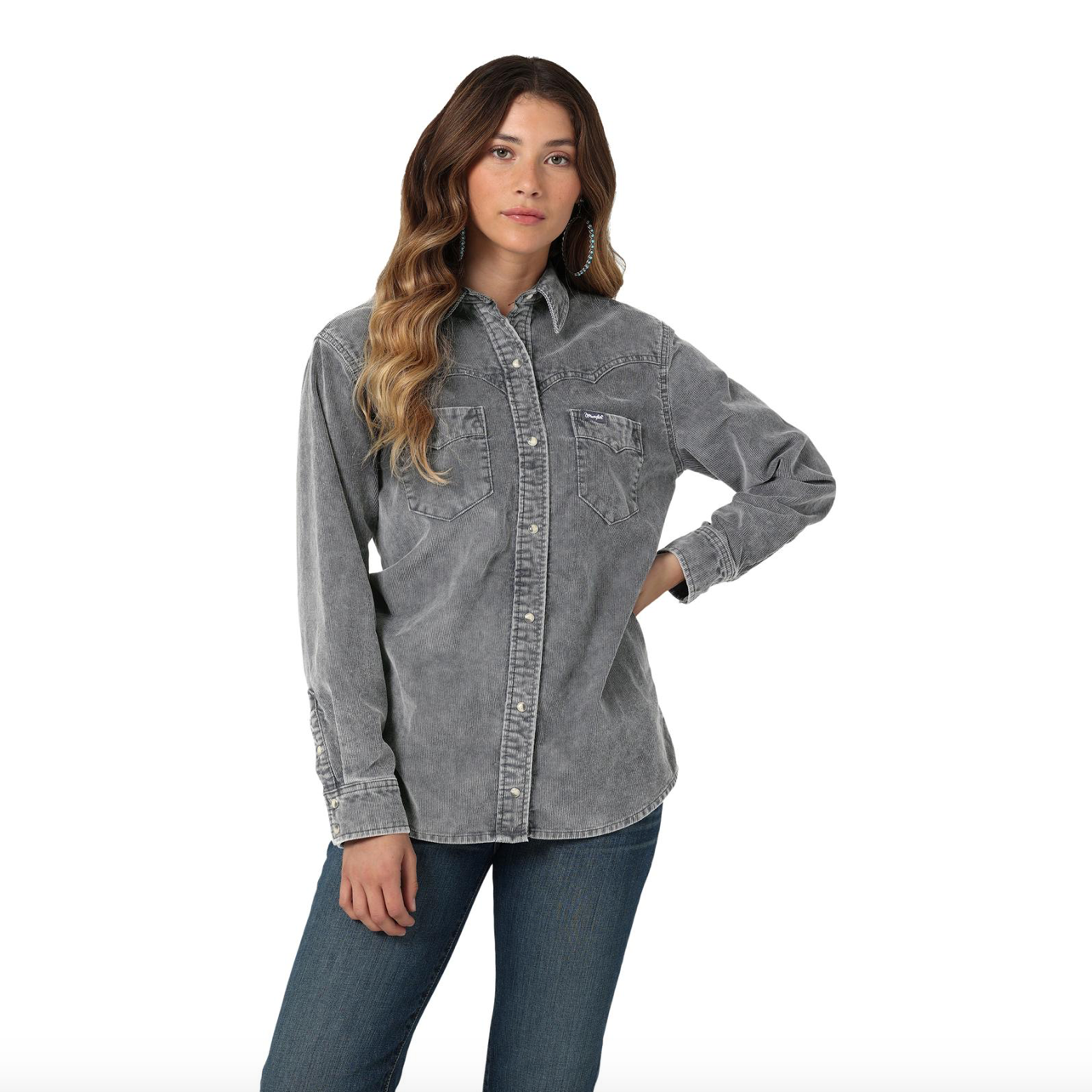 LADIES WRANGLER GREY CORDUROY SHIRT