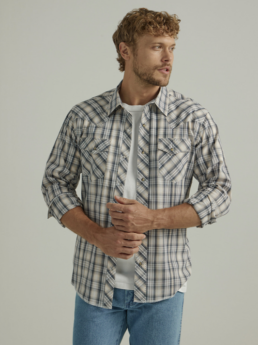 MENS WRANGLER RETRO TAN/BLUE PLAID