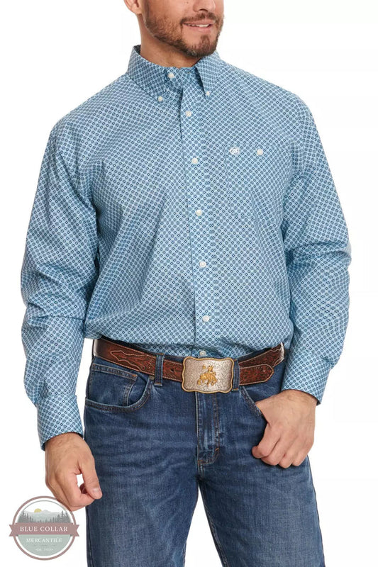 MENS WRANGLER BLUE/WHITE GEO PRINT SHIRT