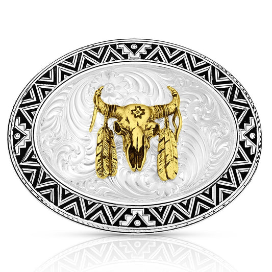COMPASS BUCKLE WITH BUFFALO SKULL