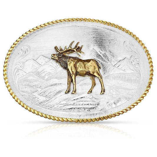 MONTANA ELK BUCKLE W/ ETCHED MOUNTAINS