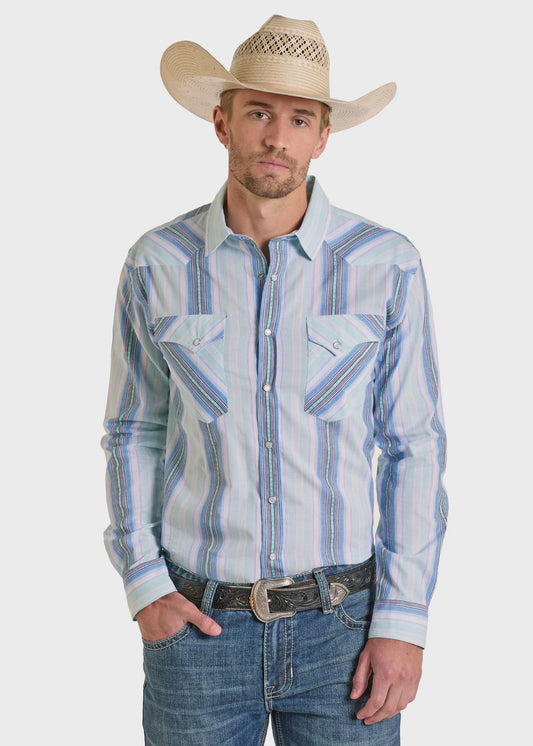 MENS LONG SLEEVE DOBBY STRIPE SHIRT