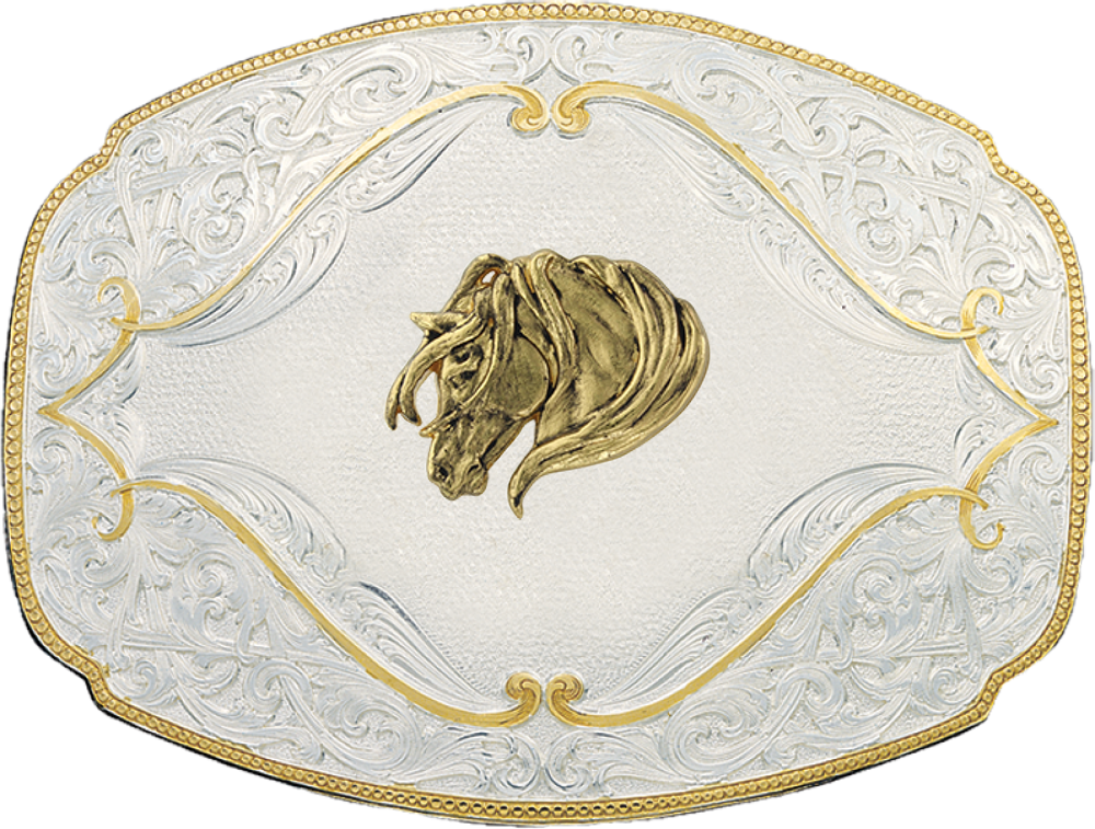 GOLD FLOURISH BUCKLE- HORSE HEAD