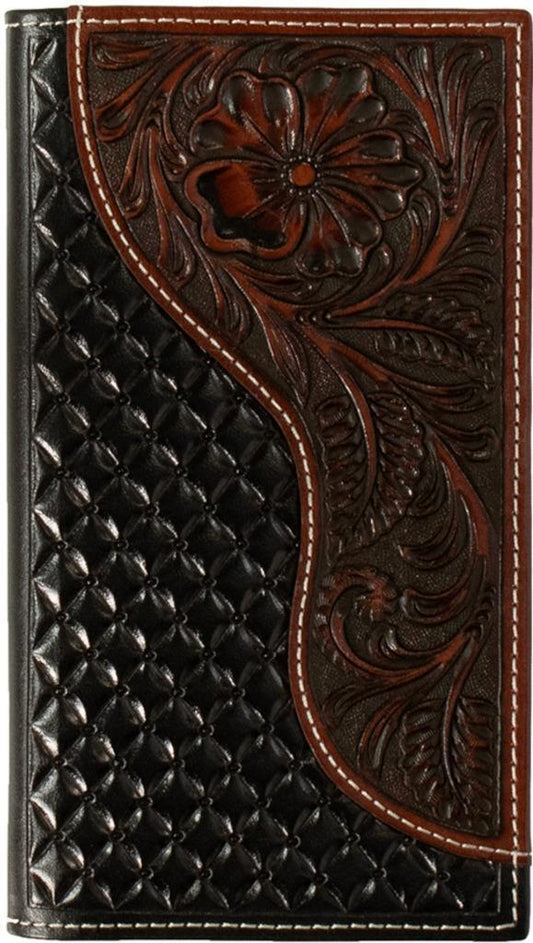 MENS NOCONA BLACK RODEO WALLET WITH BROWN TOOLED CORNER