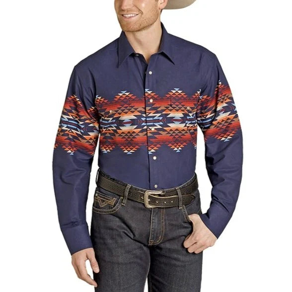 MENS PANHANDLE NAVY AZTEC BORDER SHIRT