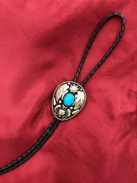 BLACK/GOLD BOLO W/ TURQUOISE STONE