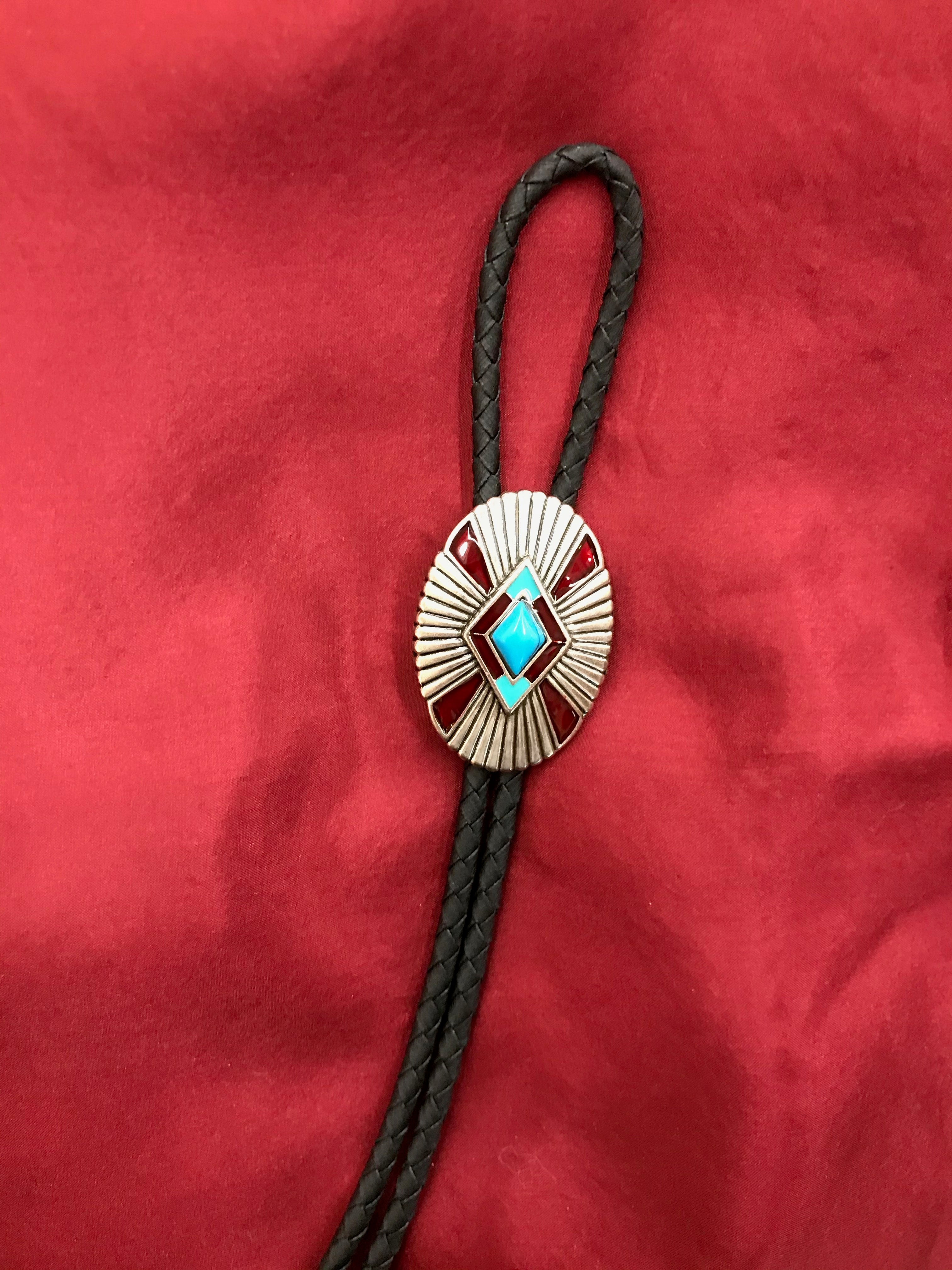 SILVER BOLO W/ RED/TURQUOISE STONE