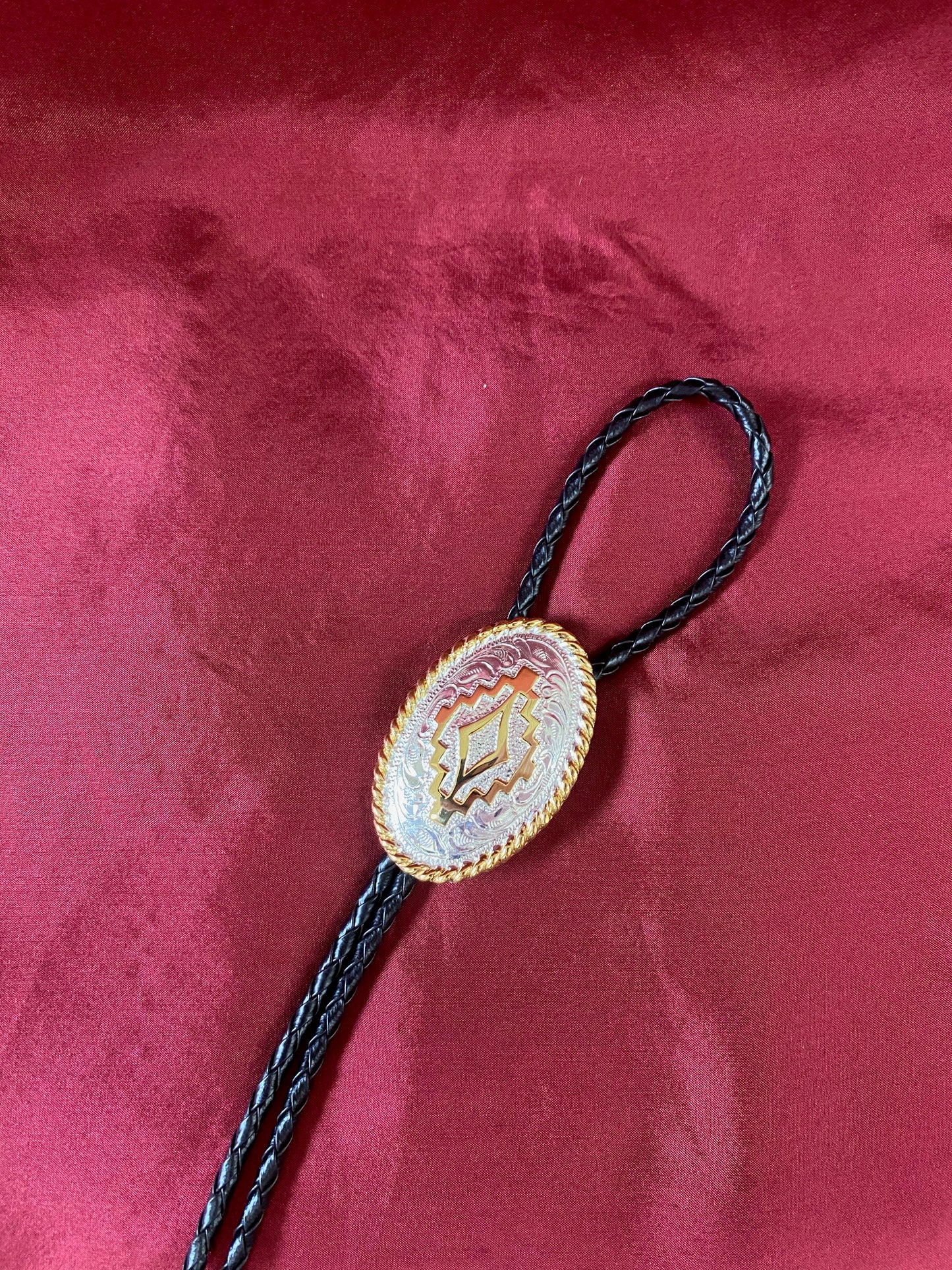 STERLING SILVER PLATED BOLO W/ GOLD AZTEC DESIGN