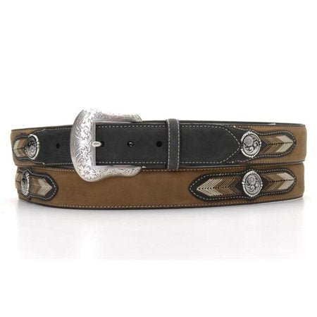 MENS TAN/ BLACK NAVAJO BELT W/ CONCHOS